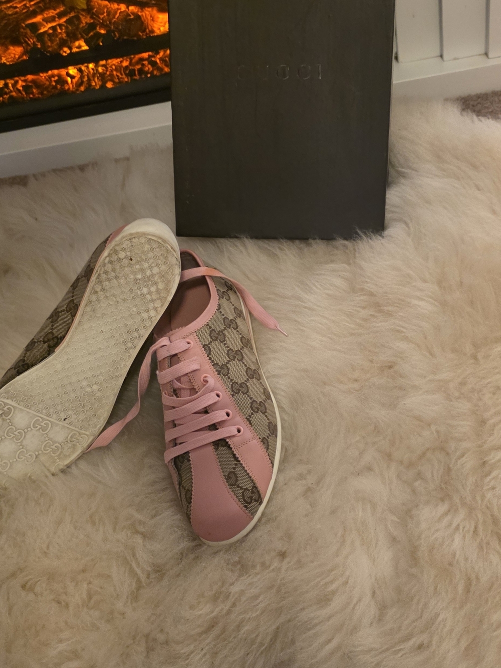 Gucci GG Canvas Sneakers with Pink Leather Trim